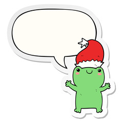 cute christmas frog and speech bubble sticker