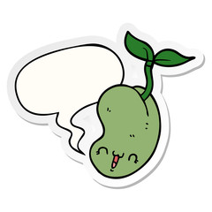 cute cartoon seed sprouting and speech bubble sticker