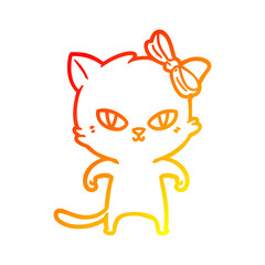 Fototapeta premium warm gradient line drawing cute cartoon cat