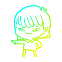 cold gradient line drawing cartoon pointing woman