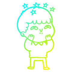 cold gradient line drawing cartoon amazed boy