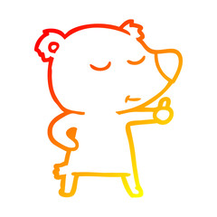 warm gradient line drawing happy cartoon bear giving thumbs up