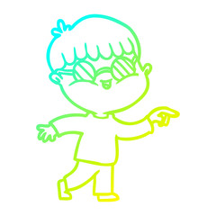 cold gradient line drawing cartoon boy wearing spectacles