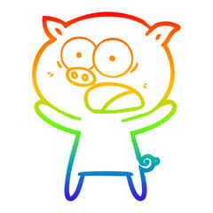 Obraz premium rainbow gradient line drawing cartoon pig shouting