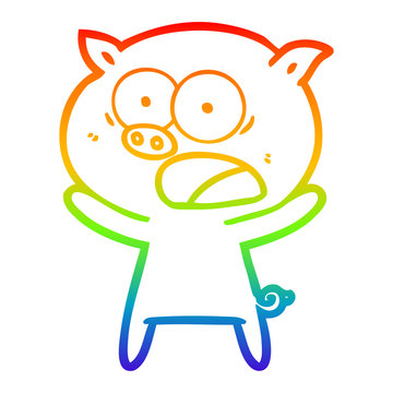 recommend clip art: rainbow gradient line drawing cartoon pig shouting