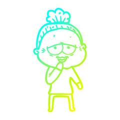 cold gradient line drawing cartoon happy old lady