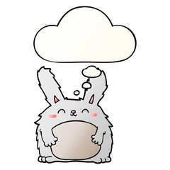 cartoon furry rabbit and thought bubble in smooth gradient style