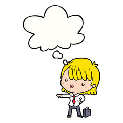 cartoon efficient businesswoman and thought bubble