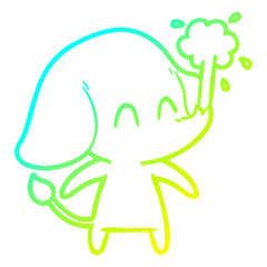 cold gradient line drawing cute cartoon elephant spouting water