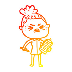 warm gradient line drawing cartoon angry woman