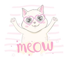 Obraz na płótnie Canvas Hand drawn vector illustration of a kawaii funny unicorn cat with slogan phrase i`m cutie. Isolated objects on white background. Line drawing. Design concept for children print.