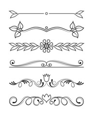 Vector set of calligraphic and  graphic design elements (text divider, pattern, monogram, curlicues, flower) for page decoration, Greeting Cards (wedding, Valentine's day, birthday, holidays).