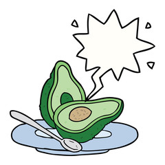 cartoon halved avocado and speech bubble