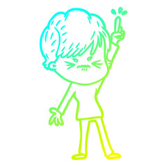 cold gradient line drawing cartoon frustrated woman