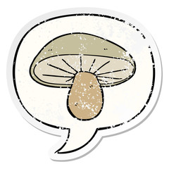 cartoon mushroom and speech bubble distressed sticker