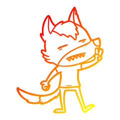 warm gradient line drawing cartoon wolf showing teeth