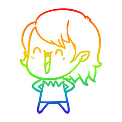 rainbow gradient line drawing cute cartoon happy vampire girl