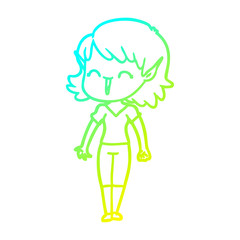 cold gradient line drawing cartoon elf girl
