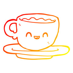 warm gradient line drawing cartoon hot cup of coffee