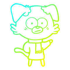 cold gradient line drawing nervous dog wearing scarf