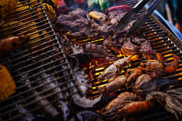 Shrimp and lobster on the grill