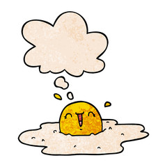 cartoon fried egg and thought bubble in grunge texture pattern style