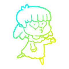 cold gradient line drawing cartoon whistling girl