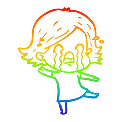 rainbow gradient line drawing cartoon woman crying