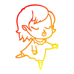 warm gradient line drawing cute cartoon vampire girl