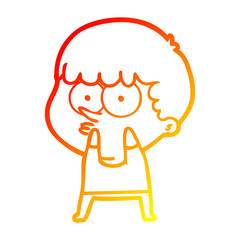 warm gradient line drawing cartoon curious boy