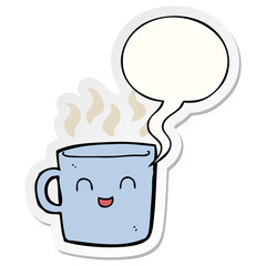 cute coffee cup cartoon and speech bubble sticker