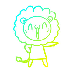 cold gradient line drawing happy cartoon lion