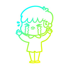 cold gradient line drawing cartoon boy crying