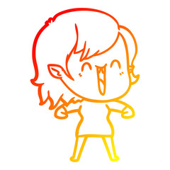 warm gradient line drawing cute cartoon happy vampire girl