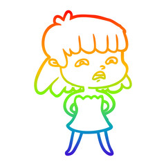 rainbow gradient line drawing cartoon worried woman