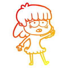warm gradient line drawing cartoon tired woman