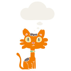 cartoon cat and thought bubble in retro style