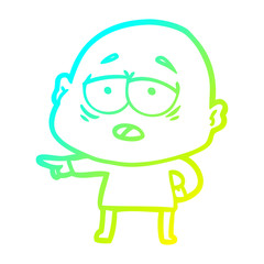 cold gradient line drawing cartoon tired bald man