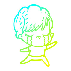 cold gradient line drawing cartoon woman crying