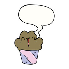 cartoon cupcake and face and speech bubble