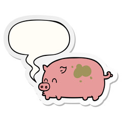 cute cartoon pig and speech bubble sticker