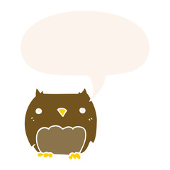 cute cartoon owl and speech bubble in retro style