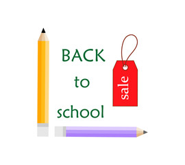 Back to school . Vector compocition with colorful school pensils and red sale teg in white background.