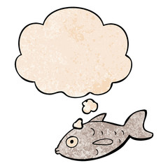 cartoon fish and thought bubble in grunge texture pattern style