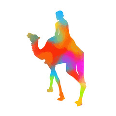 A multi-colored silhouette of a camel. Vector