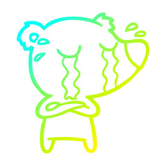 cold gradient line drawing cartoon crying bear
