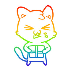 rainbow gradient line drawing cartoon cat hissing