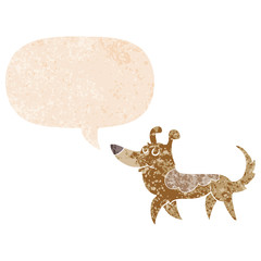 Fototapeta premium cartoon dog and speech bubble in retro textured style