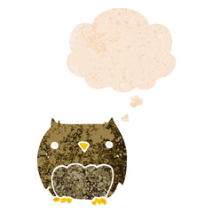cute cartoon owl and thought bubble in retro textured style