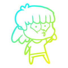 cold gradient line drawing cartoon whistling girl